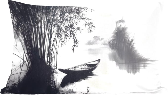 Sierkussens - Kussentjes Woonkamer - 60x40 cm - Boot - Rivier - Bamboe - Wit
