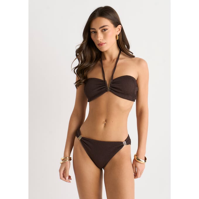 Bikinibroekje met chocoladekleurige, gestructureerde versieringen