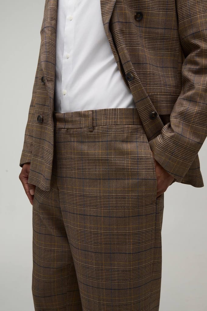 Checked Relaxed Fit Tailored Trousers | Chocolate | Size 42