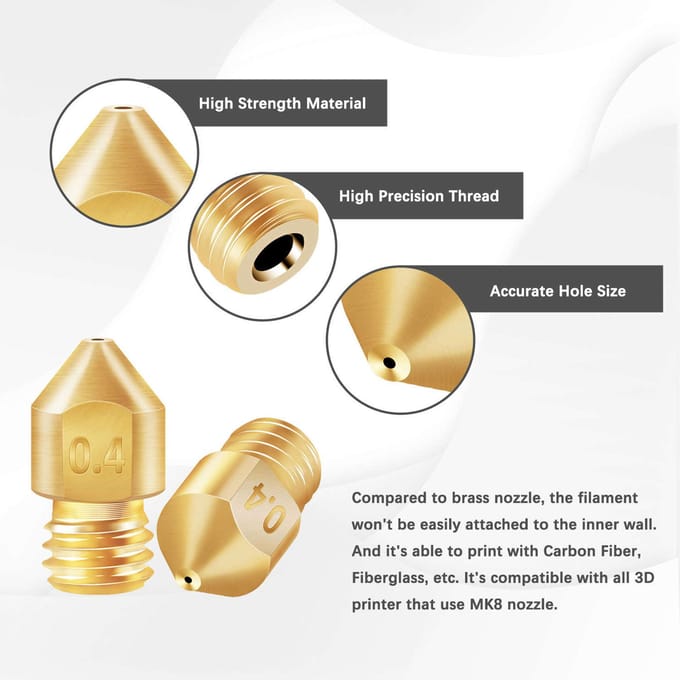 6PCS 3D Printer Messing Koperen Extruder Nozzle MK8 0.4mm voor Creality CR-6 SE 3D Printer 1.75mm 6pcs brass nozzles beige