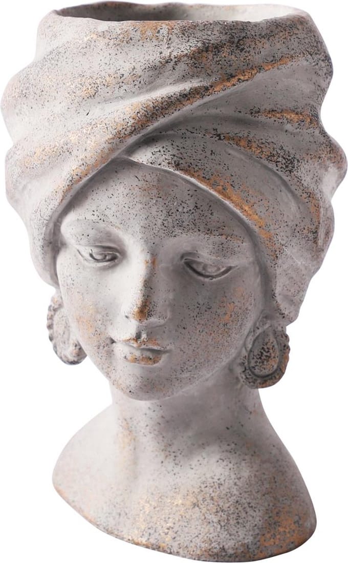 Dekoratief | Bloempot vrouwenhoofd, grijs, cement, 15x14x22cm | A250008