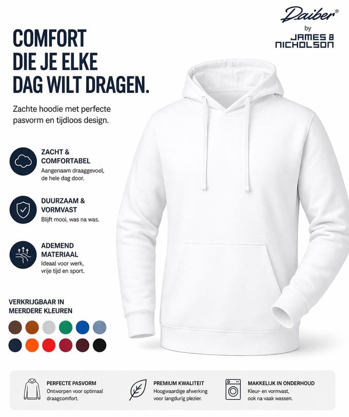 James And Nicholson Heren Basis Hoodie (Wit)