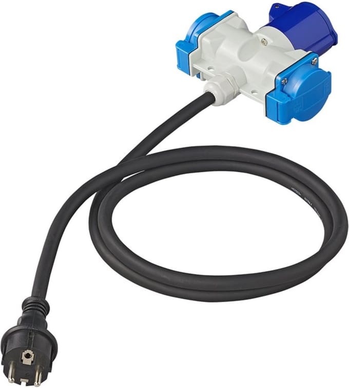 ProPlus Verloopkabel - 3 weg - 150 cm - 3 x 2.5 mm² - Schuko naar CEE en 2 x Schuko