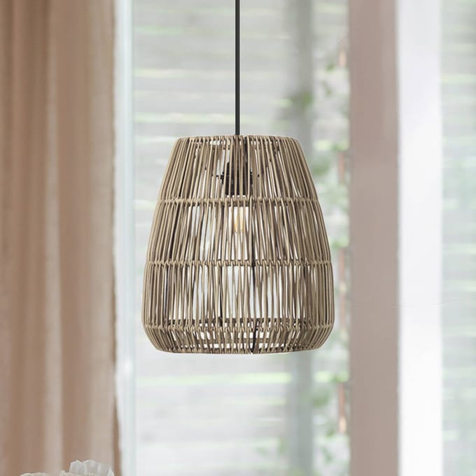 PR Home Hanglamp Saigon, rotanlook, grijs, Ø 28 cm