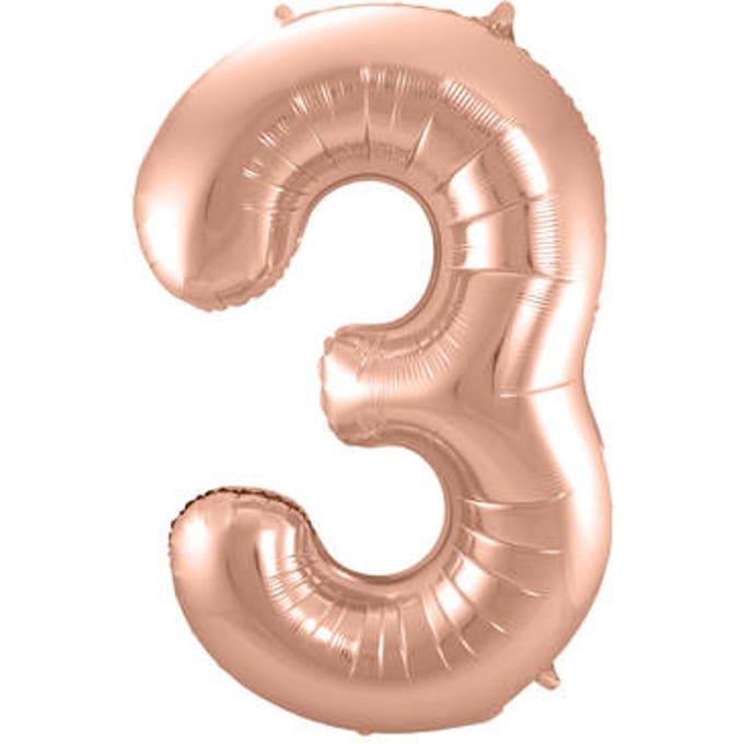 Rosé Goudkleurige Cijferballon cijfer 3 - 86cm