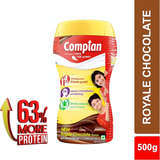 Complan Royale Chocolade Voedingsdrankpoeder voor Kinderen 500g Pot met Eiwitten & 34 Essentiële Voedingsstoffen red