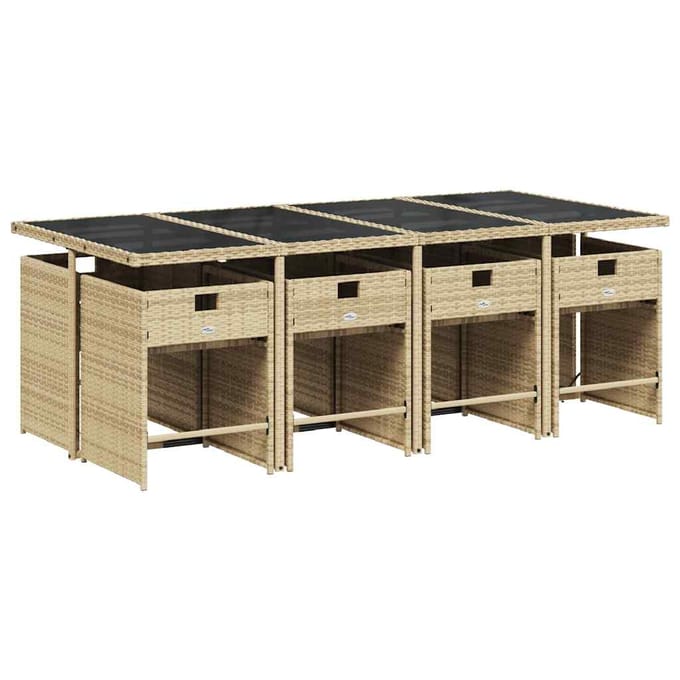 vidaXL - 9-delige - Tuinset - met - kussens - poly - rattan - beige