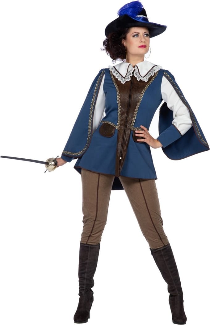 Lady Musketier Kostuum Blauw - Maat 36