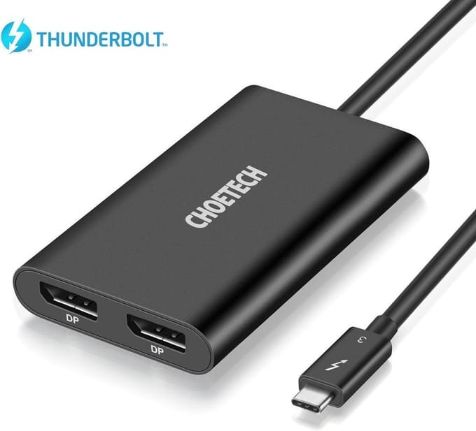 Choetech USB-C naar 2x DP adapter Thunderbolt™ 3 - 25cm - Zwart