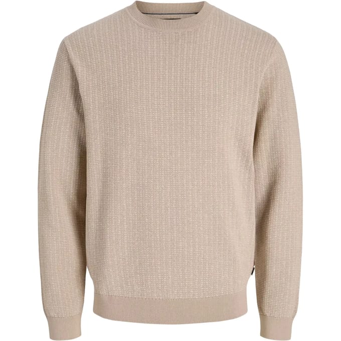 JACK & JONES Will knit crew neck slim fit - heren pullover katoen met O-hals - beige (humus)