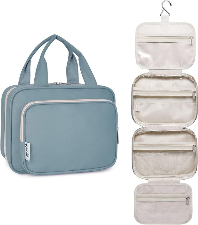Reis Toilettas voor Dames - Ophangbaar met Waszak voor Make-up en Accessoires (Grijs Blauw Middelgroot)
