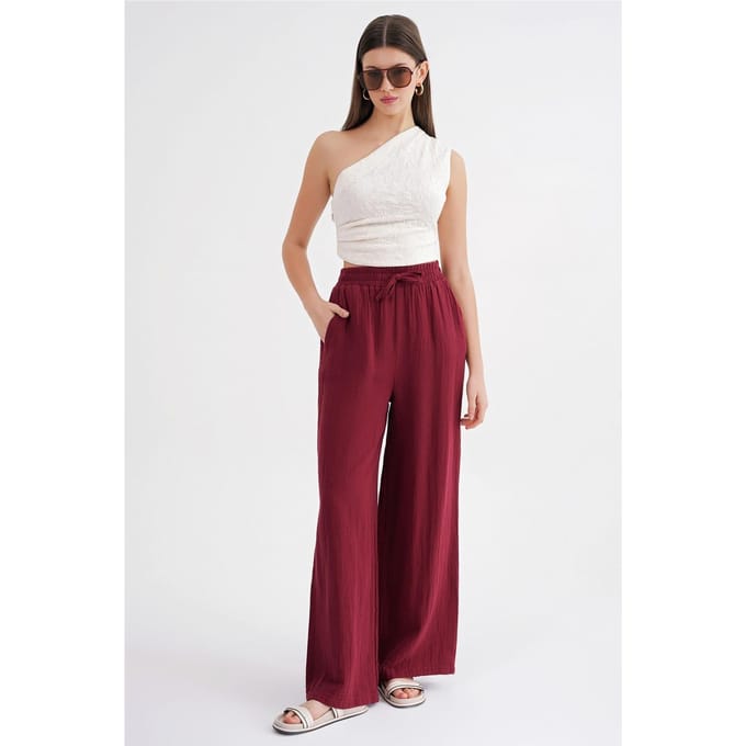Hoge Taille Textuur Muslin Stof Broek