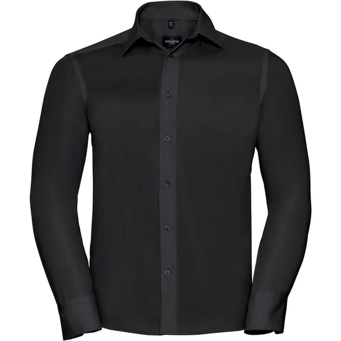 Russell Collection Heren Ultimate Getailleerd Overhemd met Lange Mouwen (Zwart)