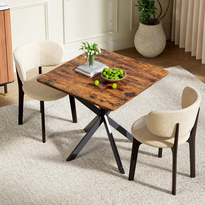 PHOEBE CAT Eettafel - Vierkant bijzettafel - X-poten - Metalen frame - 80 x 80 x 75 cm - Bruin