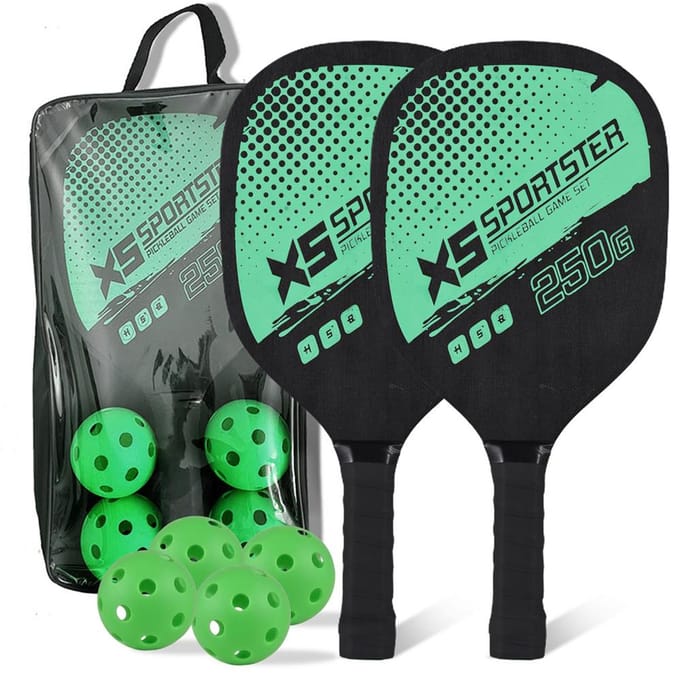 Ensemble de 2 raquettes de pickleball en bois avec 4 balles et sac de transport vert