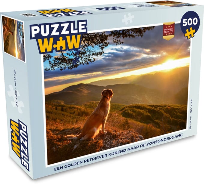 Puzzel Een Golden Retriever kijkend naar de zonsondergang - Legpuzzel - Puzzel 500 stukjes