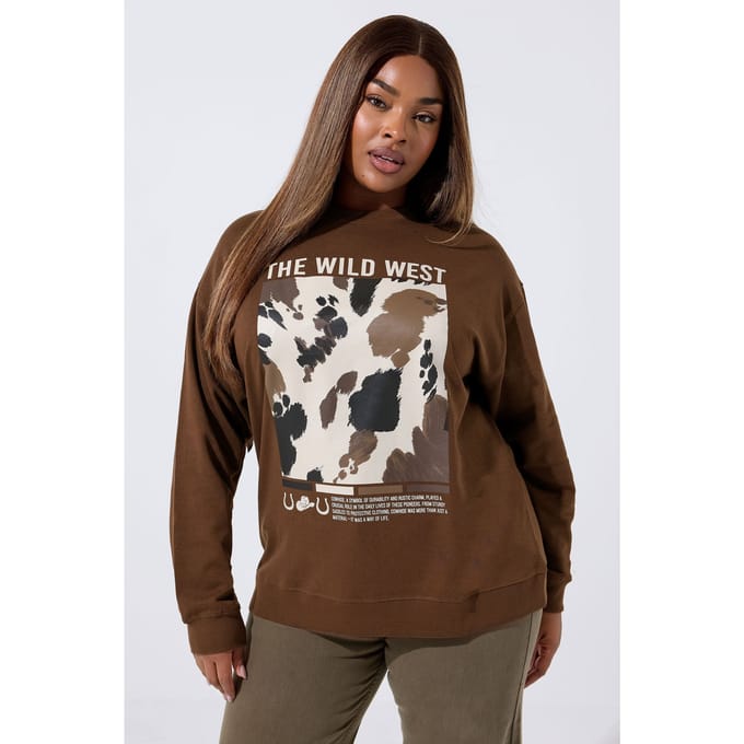 Limited Collection Brown 'The Wild West' Koeienprint Sweatshirt Size 48