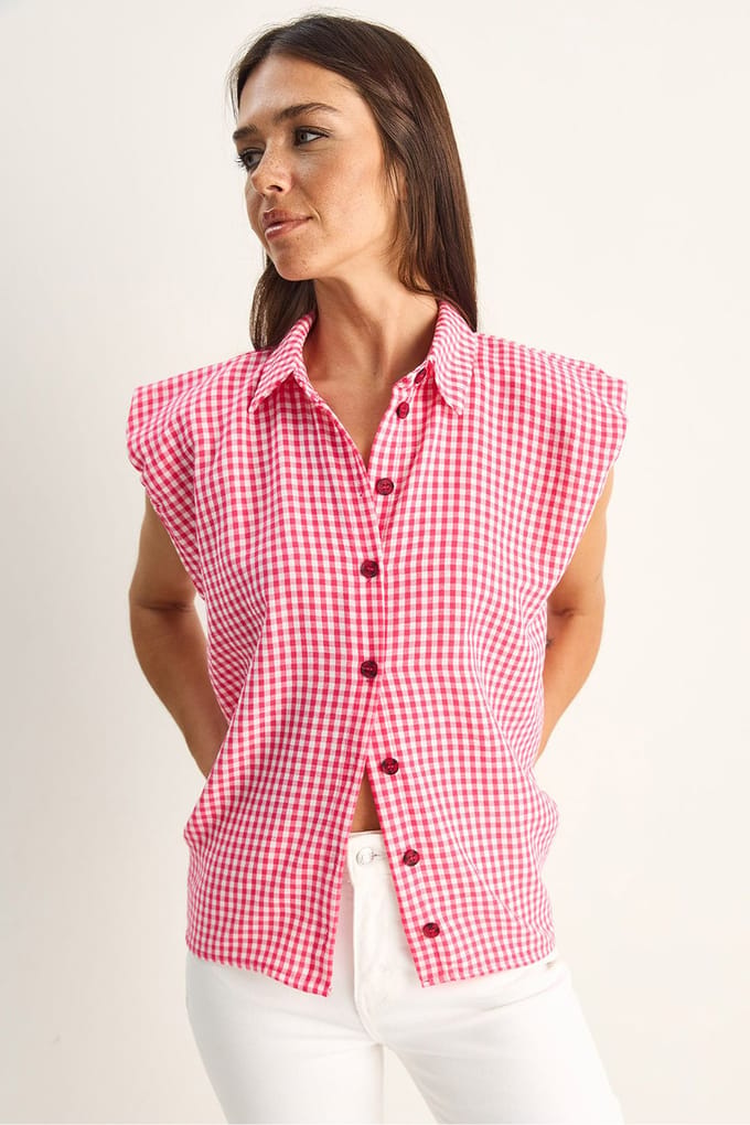 Gingham Katoenen Mouwloze Overhemd