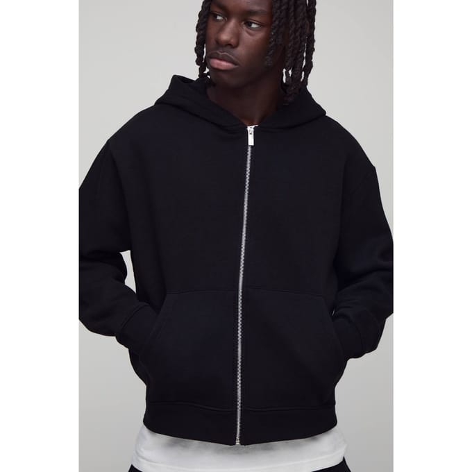 Basic oversized boxy hoodie met ritssluiting | Black | Size Medium