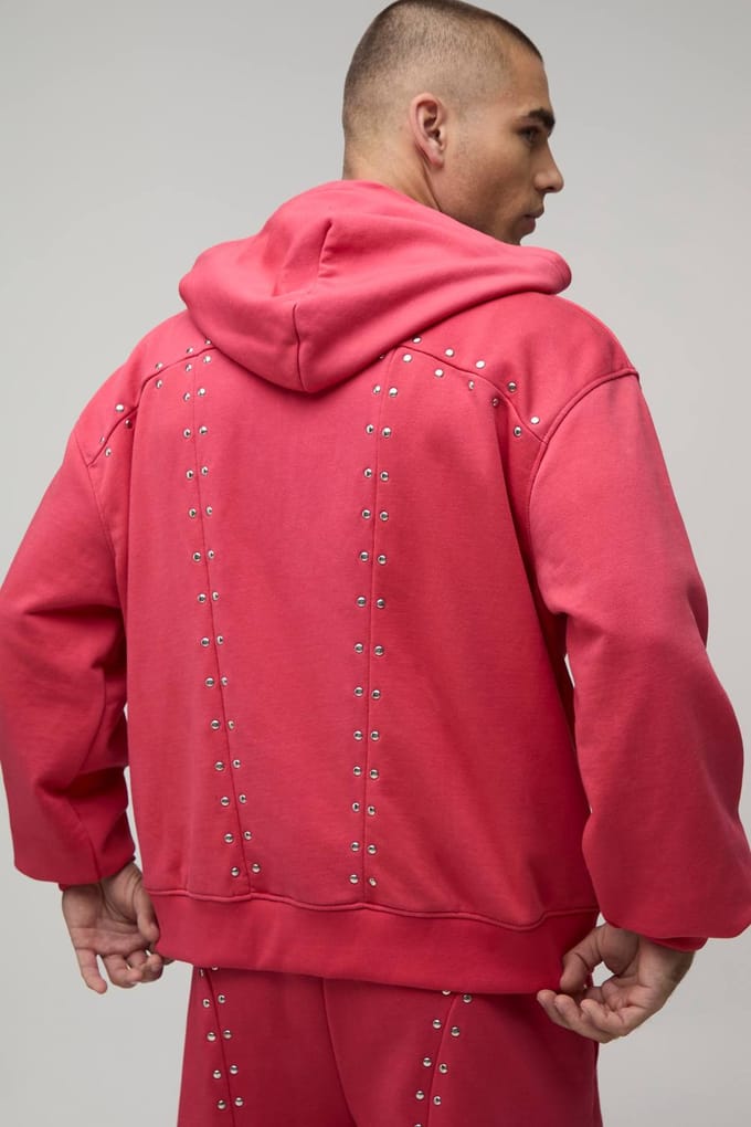 Oversized Boxy Trainingspak Met Hardware Details, Ritssluiting En Wijde Korte Broek | Red | Size Medium