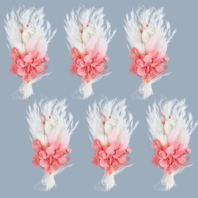 6x Mini Boho Gedroogde Bloemboeketten voor Vazen, Bruiloften en Knutselprojecten