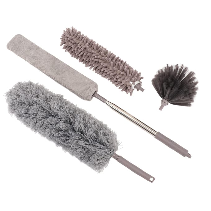 6 Stuks 1 Set Microfiber Stofdoek Telescopische Stang Wasbare Spinnenwebdoek Stofdoekset voor Plafondhoek gray