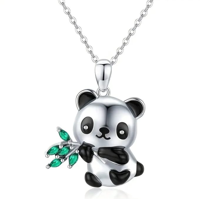 Schattige Panda met Smaragdgroen Blad – Elegant & Speels Design