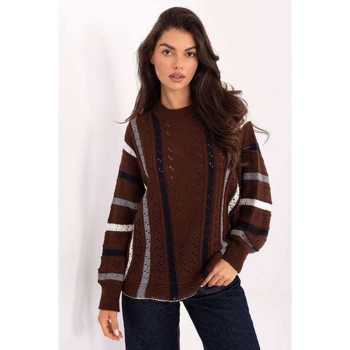 Striped Ajour Sweater - Dunkelbraun / Einheitsgröße