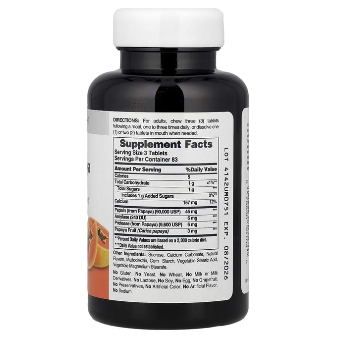 Originele Kauwbare Papaja Enzymen, 250 Tabletten