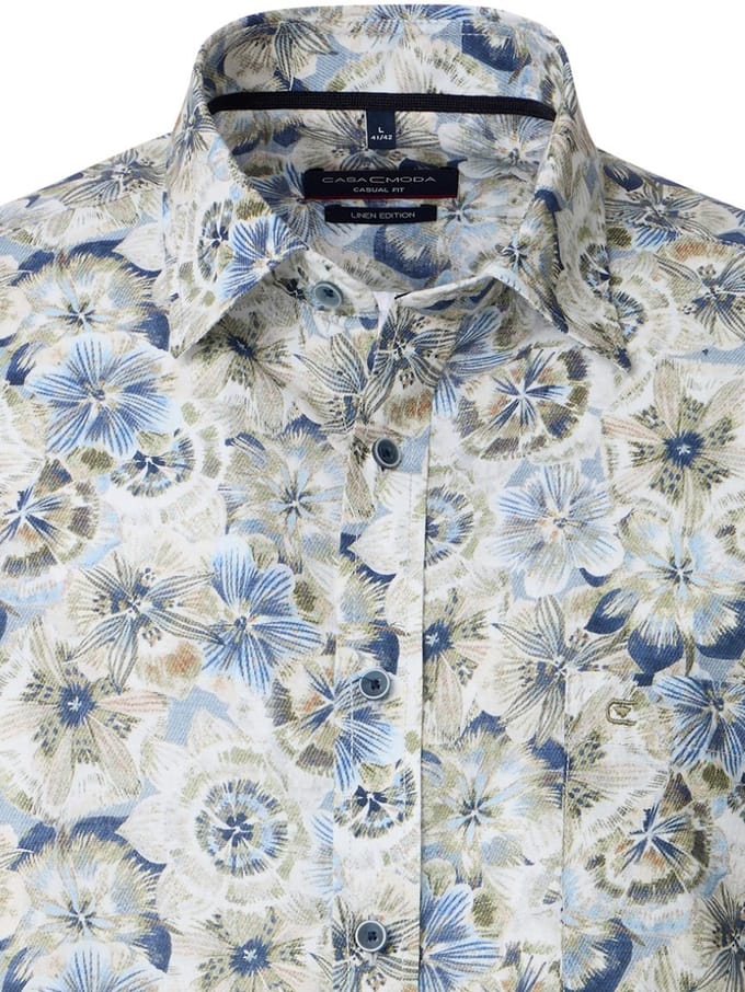 Linnen Casa Moda Gebloemd Overhemd Kent Kraag 454404200-300 - M