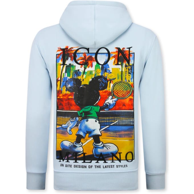 Oversized Hoodie Heren met Capuchon - ICON Milano Print - Dik Geweven - 5812 - Licht Blauw