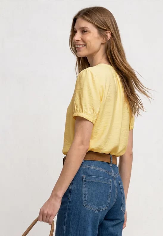 Blouse met korte mouwen, gespleten hals en knopen