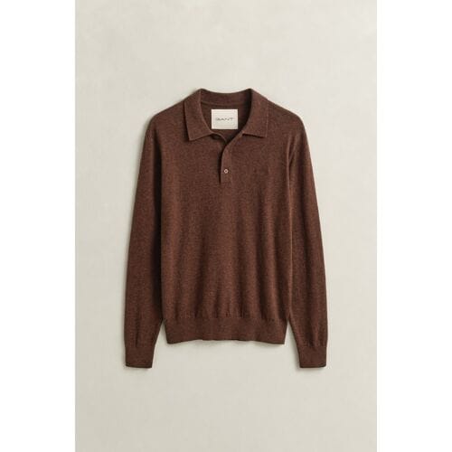 Gant Slub Cotton Linnen Long Sleeve Polo Pullover Hazelnut Melange / male