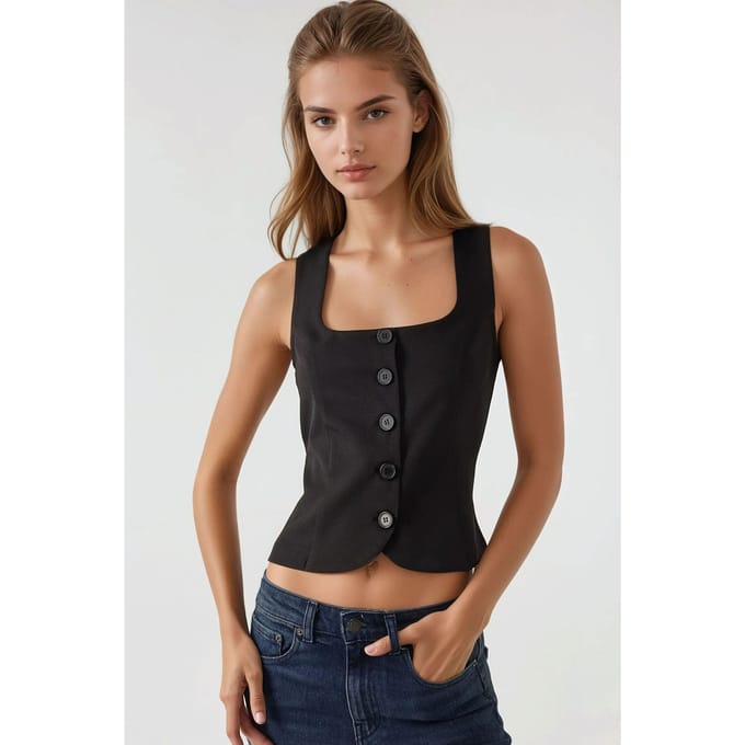Aangemeten vierkante kraag gilet