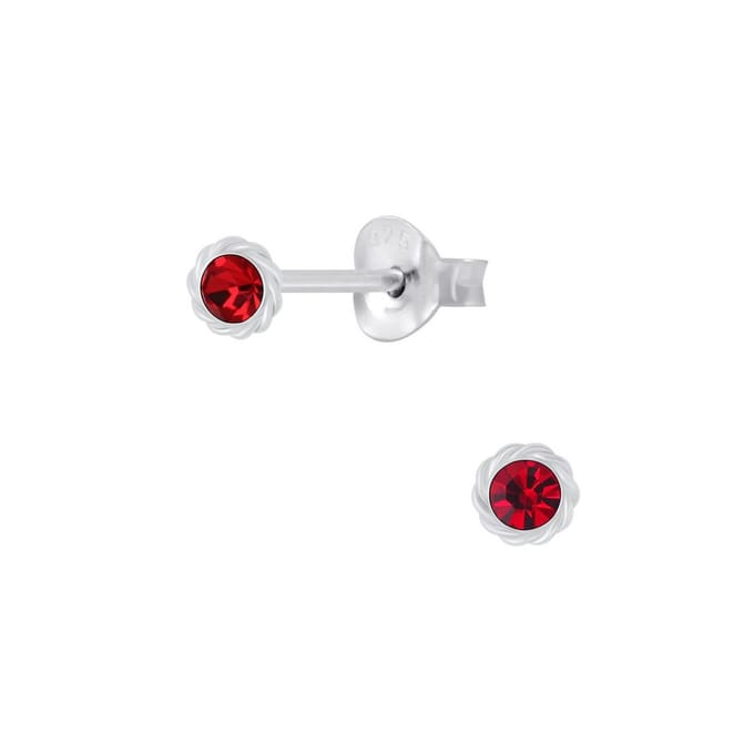 Joy|S - Zilveren mini kinderoorbellen - classic kristal rood - 3.5 mm