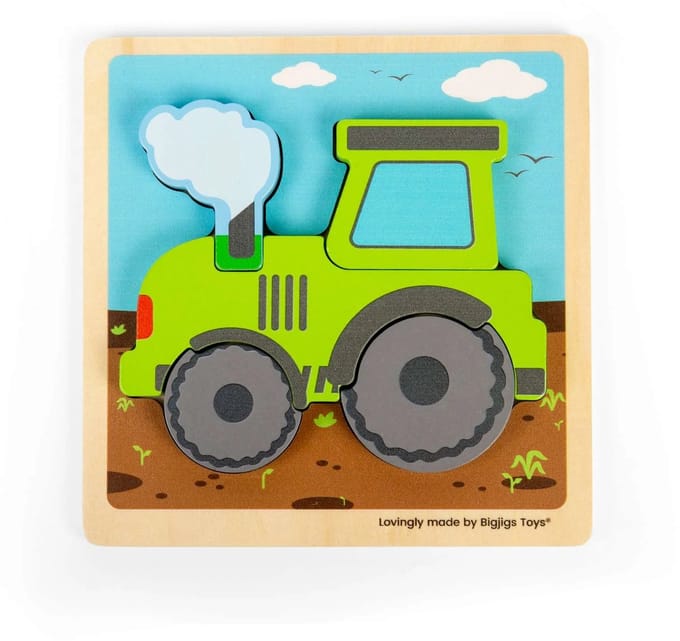 Bigjigs - Wooden Puzzle Tractor with Removable Shapes 5pcs. Hout