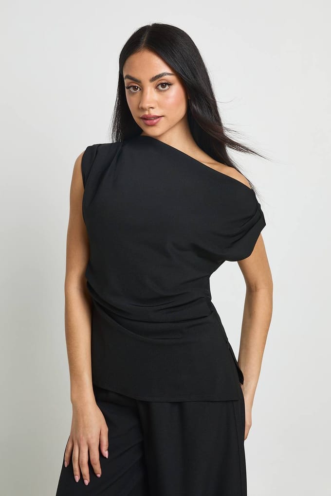boohoo Dames One Shoulder Lange Top & Rechte Broek Coordinatenset | Black | Maat: 6