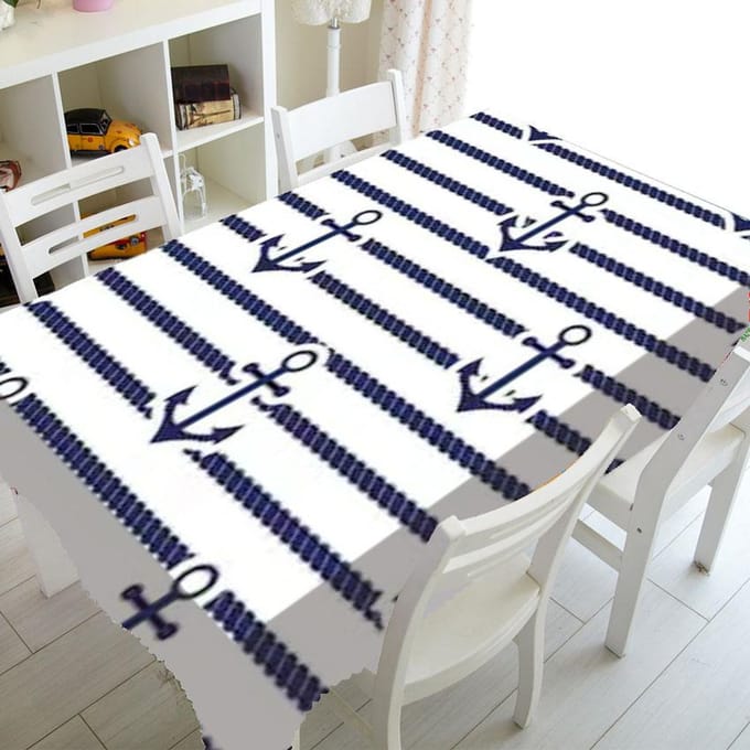 Nappe de table basse à rayures bleues et blanches, décoration de mariage de cuisine de luxe, nappe imperméable 85-85cm