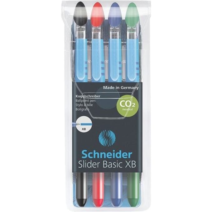 Schneider balpen - Slider Basic - penpunt XB - etui a 4 stuks (3+1 gratis) - S-151294