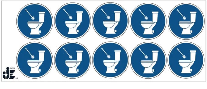 Toiletborstel gebruiken verplicht sticker | 5 cm - 10 stuks per vel