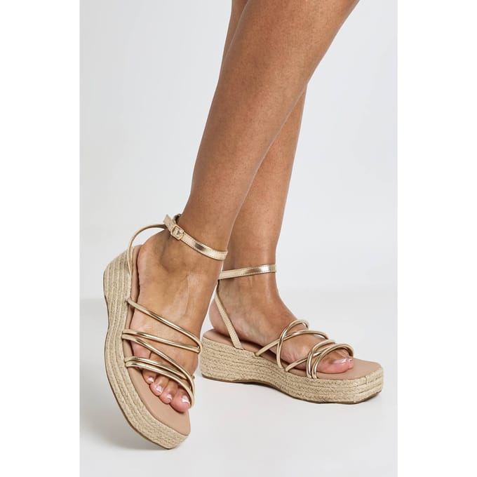 boohoo Dames Metallic Strappy Flatform Sleehakken | Goud | Maat: 41