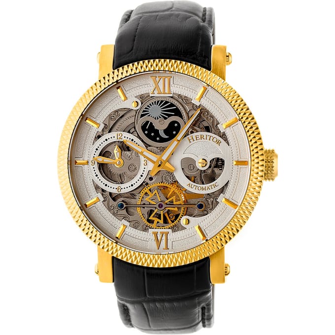 Heritor automatisch Aries-skelethorloge met leren band