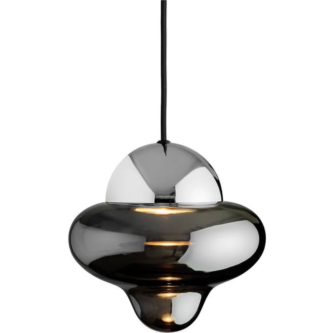 DESIGN BY US LED hanglamp Nutty, rookgrijs / chroom, Ø 18,5 cm, glas