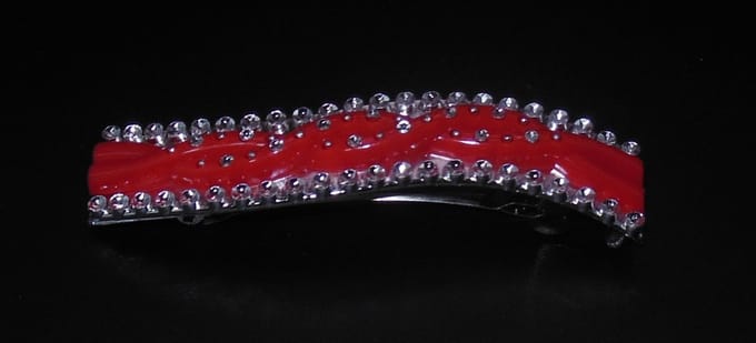 Patentspeld rood gebogen met strass punten