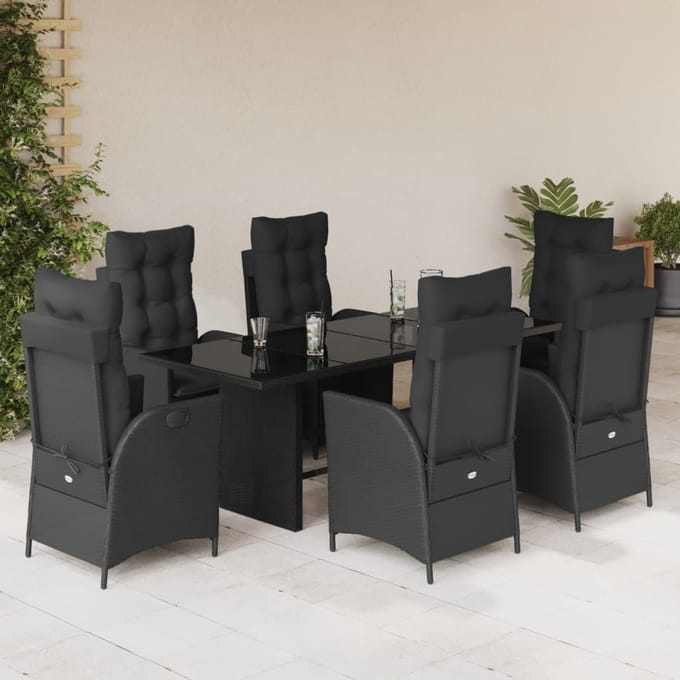 vidaXL - 7-delige - Tuinset - met - kussens - poly - rattan - zwart