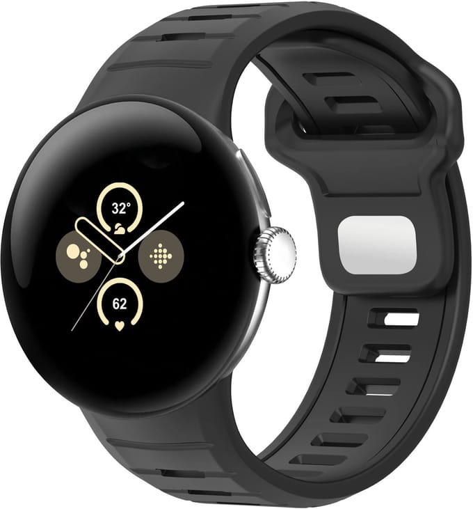 Strap-it Sport bandje siliconen geschikt voor Google Pixel Watch 5 (45 mm) / 4 (45 mm) / 3 (45 mm) - Zwart