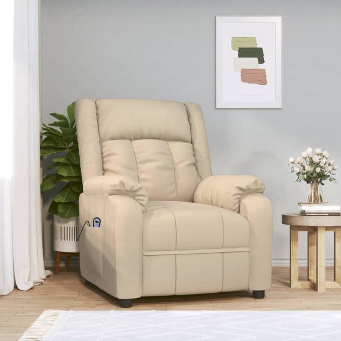 vidaXL Fauteuil verstelbaar elektrisch stof crèmekleurig
