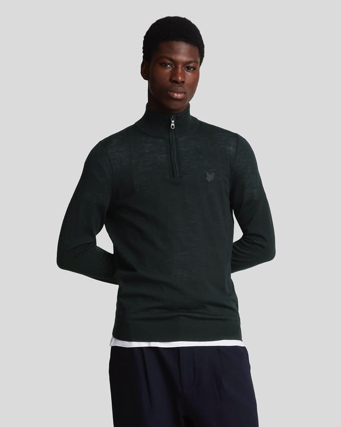 Lyle & Scott Merinowol 1/4 Rits Trui - Zwart
