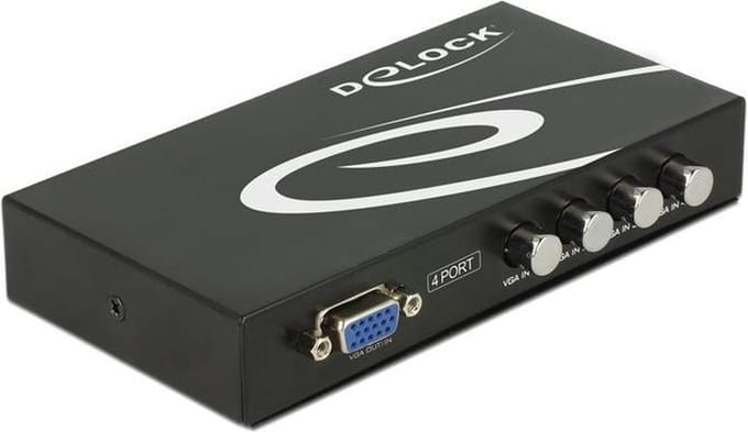 Delock 87635 VGA-switch 4 poorten Bidirectioneel bruikbaar, Met metalen behuizing 1920 x 1440 Pixel