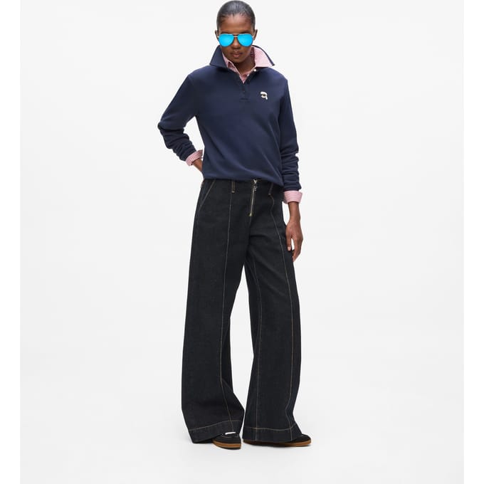 Karl Lagerfeld Ikon Patch Polo Sweatshirt Evening Blue Maat: M | Longsleeves Outlet | Dames | Blauw
